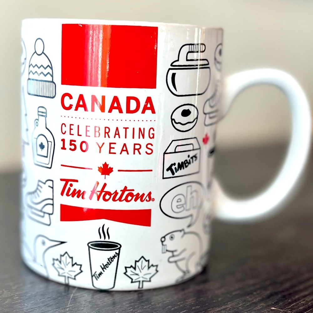 Tim Hortons Canada Celebrating 150 Years Coffee Mug Cup Limited Edition Red Flag